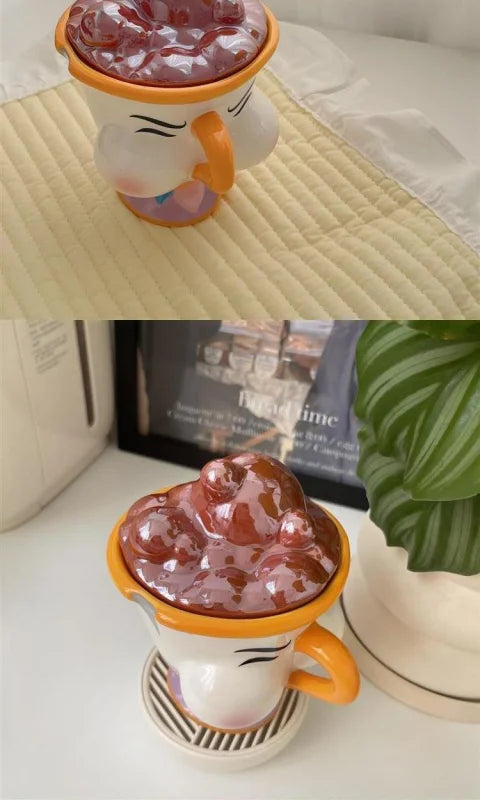 Caneca de cerâmica Disney Bela e a Fera com tampa