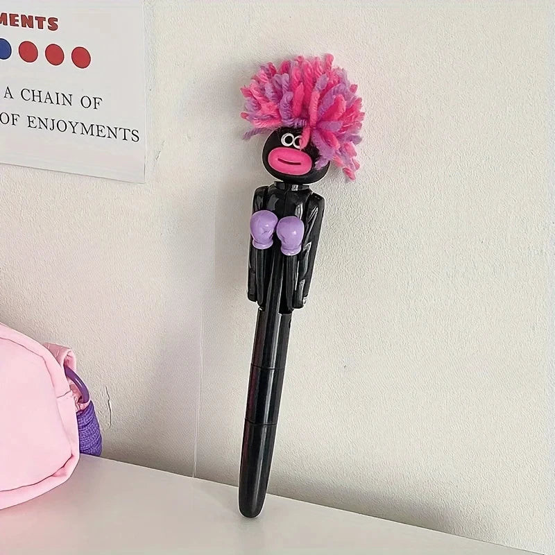 Caneta antiestresse mecânica de boxe peluda